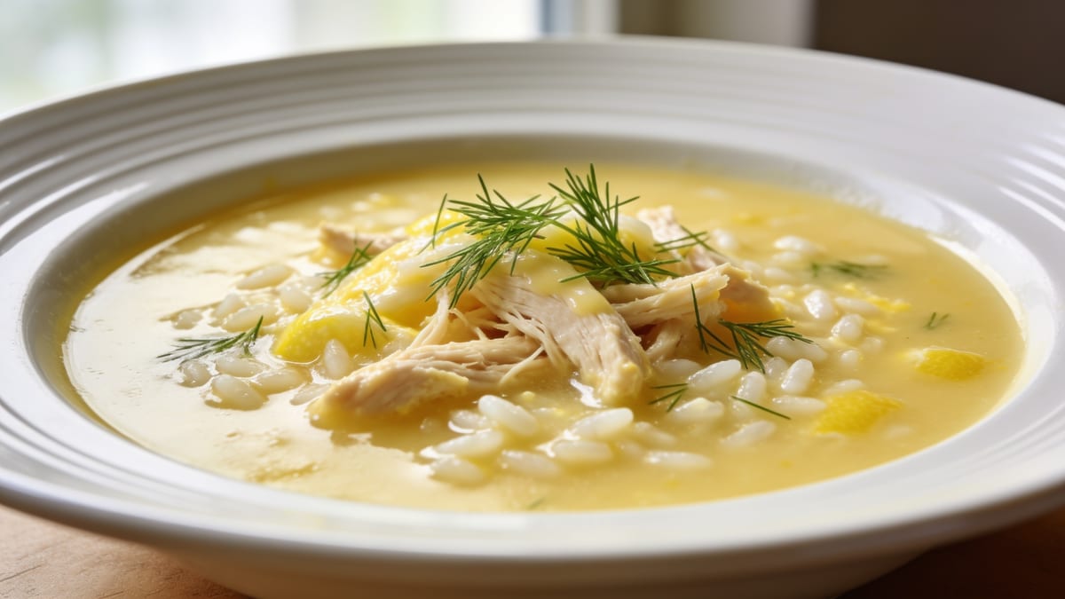Avgolemono — Greek Lemon Chicken Rice Soup · Greek soup