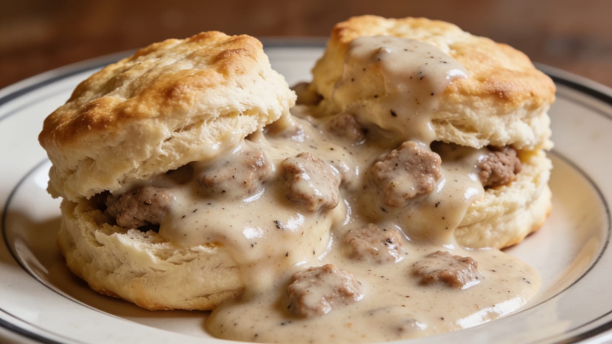 Sausage Biscuits and Gravy · American breakfast