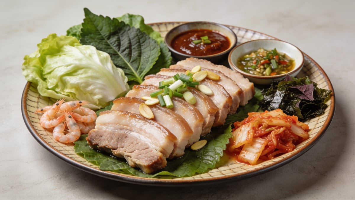 Bossam — Korean Boiled Pork Belly Wraps · Korean main course