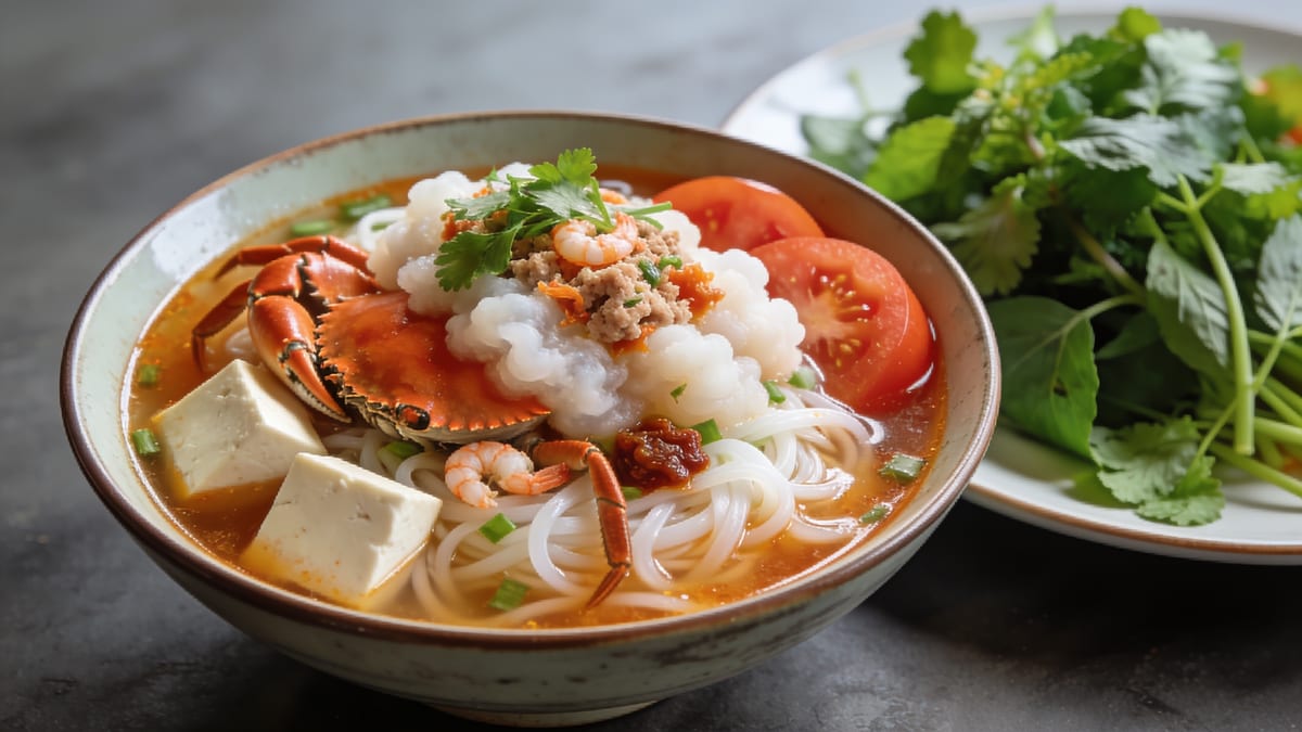 Bún Riêu — Vietnamese Crab & Tomato Noodle Soup · Vietnamese main course