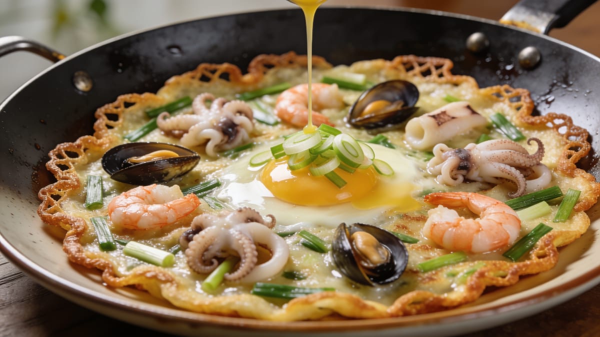 Haemul Pajeon — Korean Seafood & Scallion Pancake · Korean appetizer