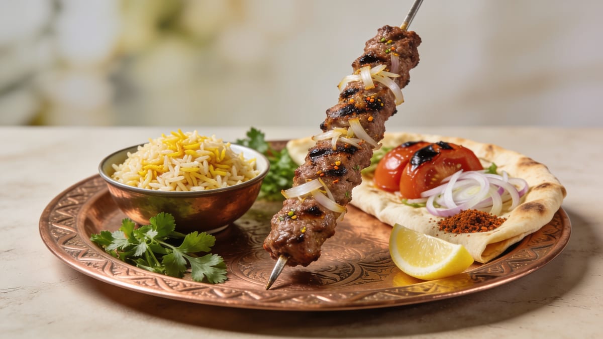 Kabab koobideh — brochetas persas de carne picada a la parrilla · Persian main course