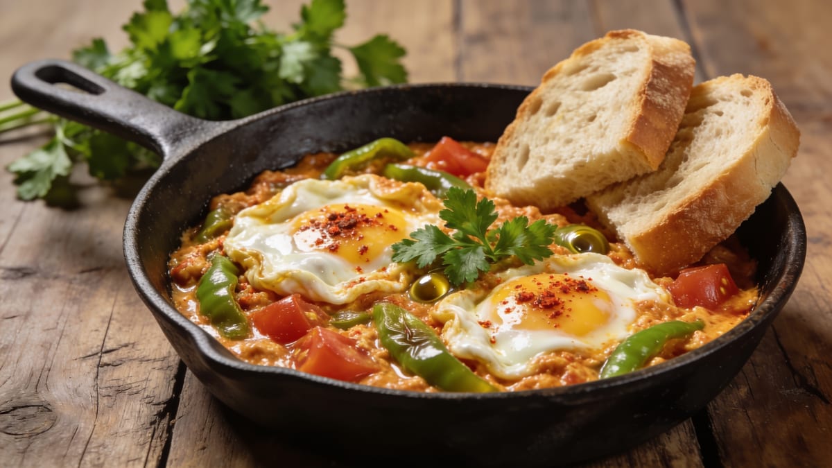 Menemen — Turkish Eggs with Tomato & Peppers · Turkish breakfast