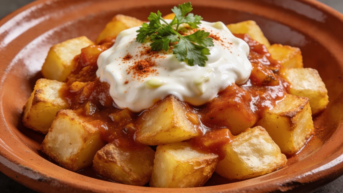 Patatas Bravas — Spanish Fried Potatoes with Spicy Sauce · Spanish appetizer