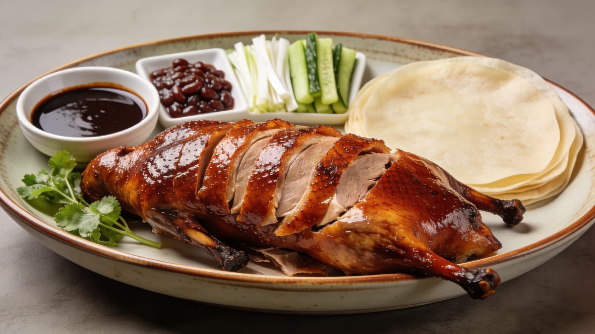 Peking Duck — Beijing Roast Duck with Pancakes · Chinese main course