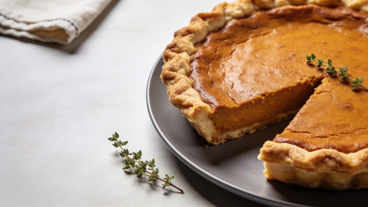 Hausgemachter Pumpkin Pie (Kürbiskuchen) · American dessert