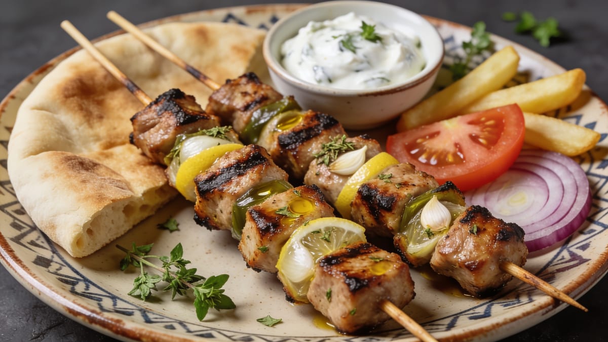Pork Souvlaki — Greek Grilled Skewers · Greek main course