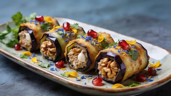 Badrijani Nigvzit — Georgian Eggplant Walnut Rolls