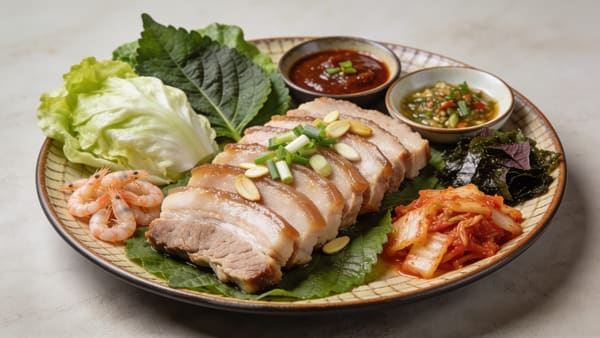 Bossam — Korean Boiled Pork Belly Wraps