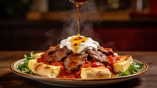 İskender Kebap — Turkish Döner over Pita